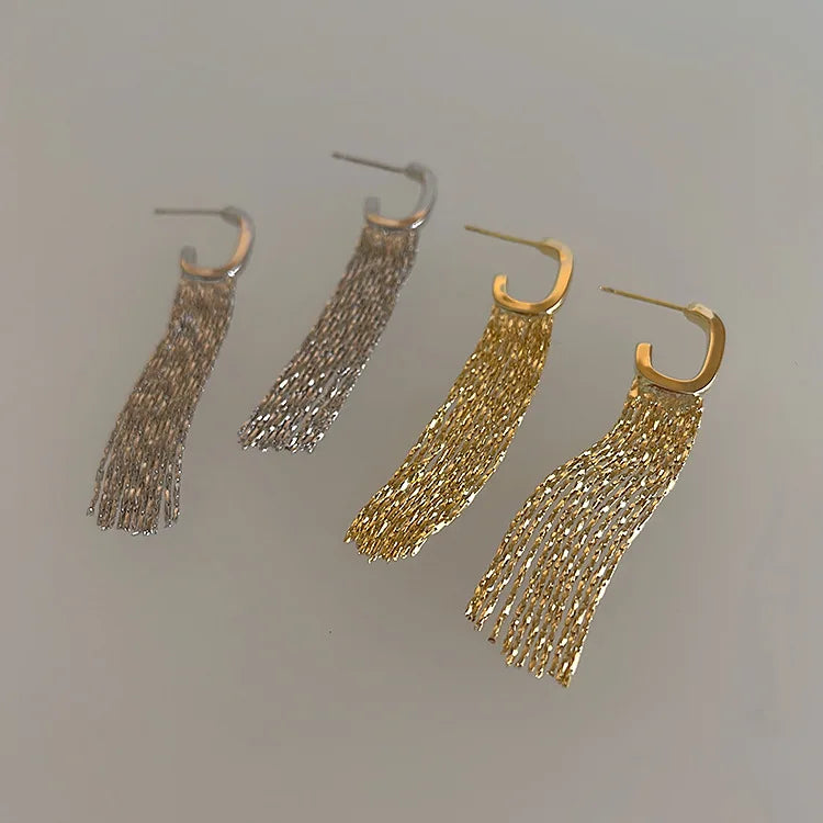 Fashion 925 Silver Needle Jewelry Gold Plated Long Tassel Earrings for Women Ladies Elegant Dangle Drop Earring