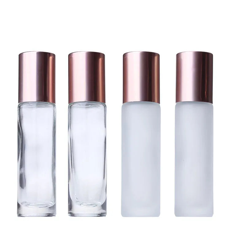 10ml Clear/frosted Glass Roll on Roller Bottle With Rose Gold Cap MegaBDM