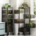 5 Tier Metal Rotating Fruit Storage Basket Rack Removable With Rolling Wheels Basket Shelf Organizer Fruit Vegetable