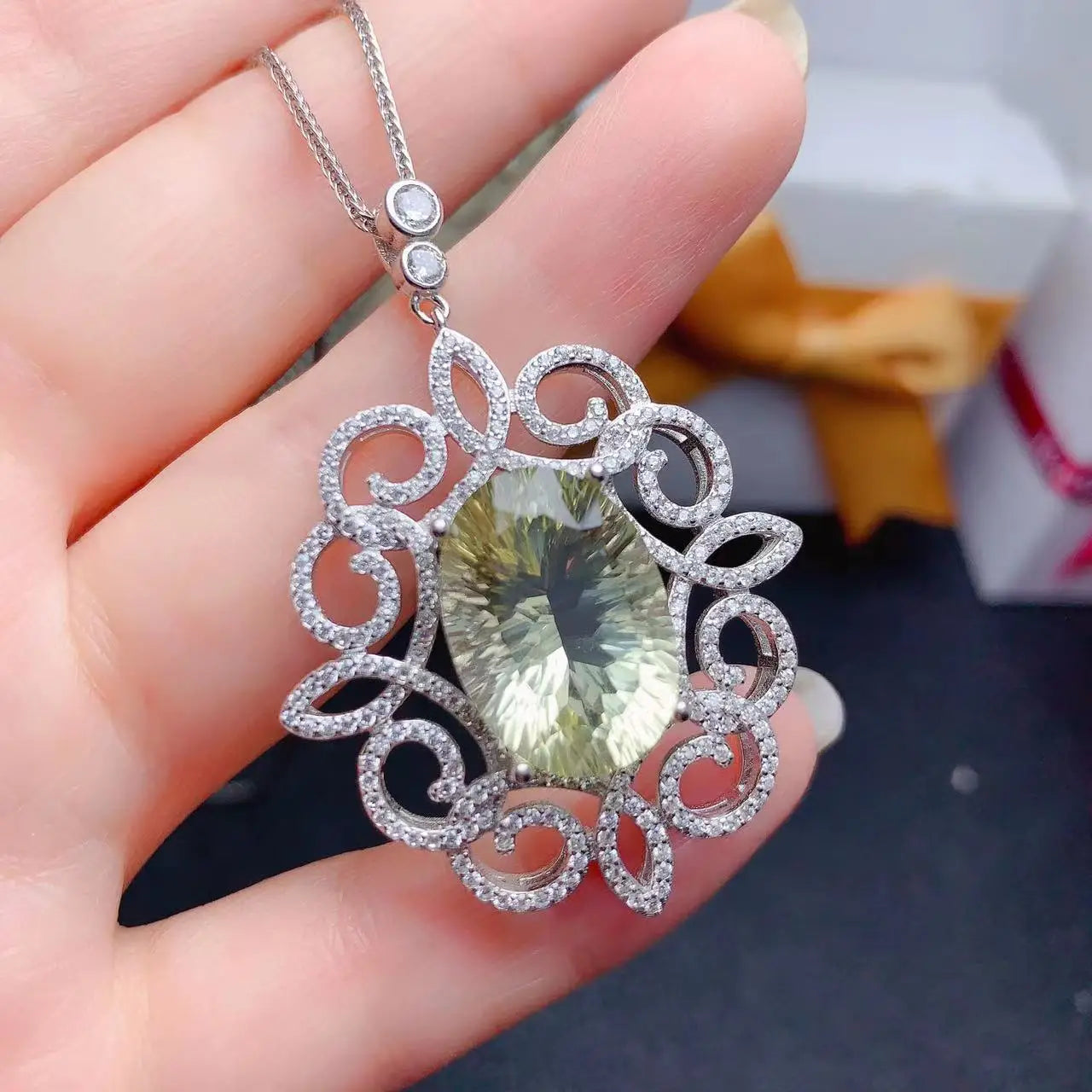 Good Price 925 Sterling Silver Natural Citrine Pendant Necklace Fashion Jewelry for Women Rhodium & Gold Plated for Gift