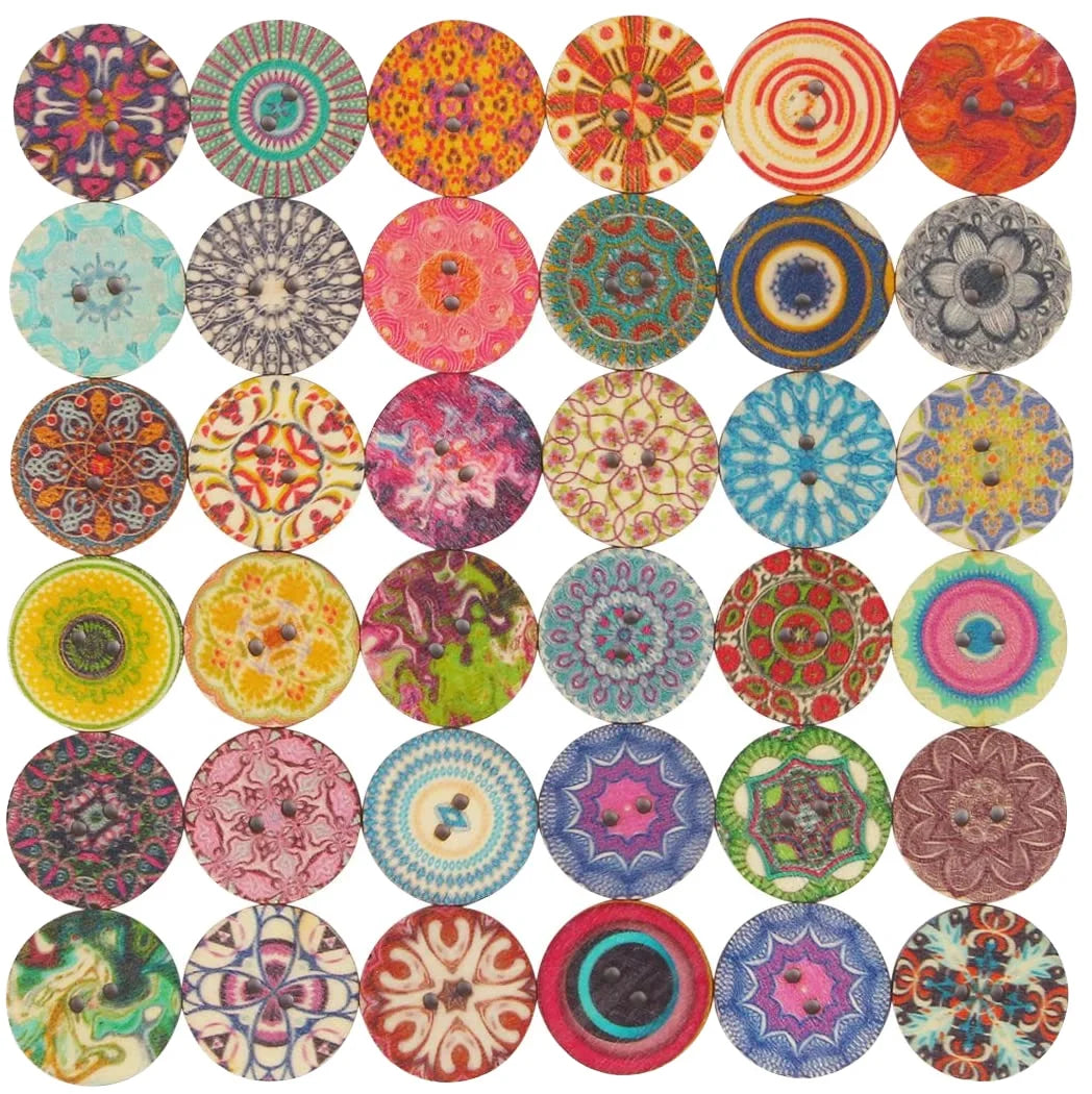 Wholesale 15mm 20mm 25mm Vintage Round Wooden Flower 2 Holes Decorative Wood Buttons for DIY Crafts Clothing Decorations