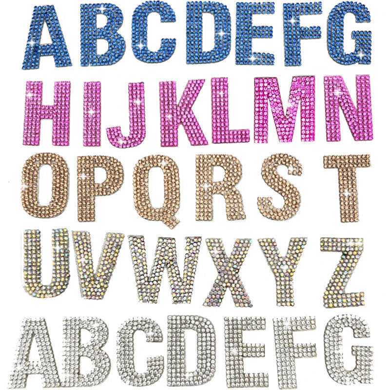 Wholesale 26 Pcs Shinning Self-Adhesive Rhinestone Letters A~Z Crystal Diamond Patches for DIY Clothing Iron Clothing Stickers
