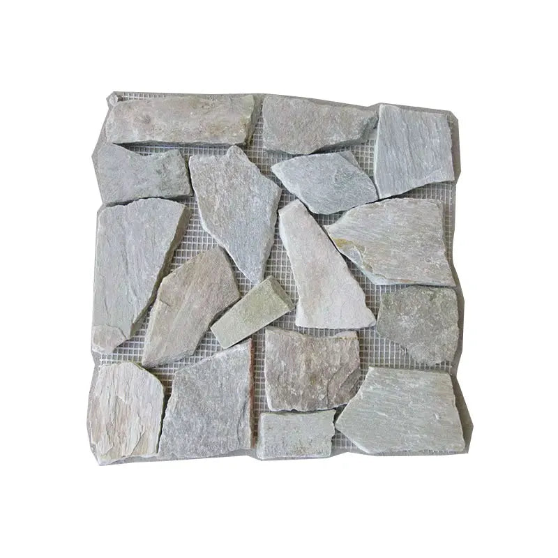 Beige Green Natural Quartzite Stone Irregular Split Custom Honed Slate Mosaic Panels for Indoor Outdoor Ground Garden Floor