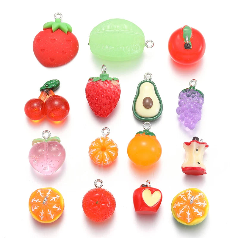 Resin Fruits Charms Grape Strawberry Avocado Peach Apple Pendant DIY Earrings Necklace for Jewelry Making Accessories W364