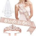 Rose Gold Crystal Tiara Silver Headband Crown Be Sash Bride Bachelorette Party Glitter Engagement Gifts for New Year Bridal