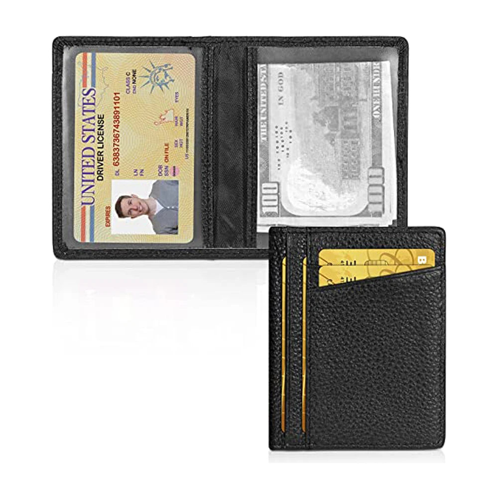Luxury Handmade Custom Logo RFID Protection Polyester Lining Genuine Leather ID Credit Card Holder Wallet Short Bifold Wallet