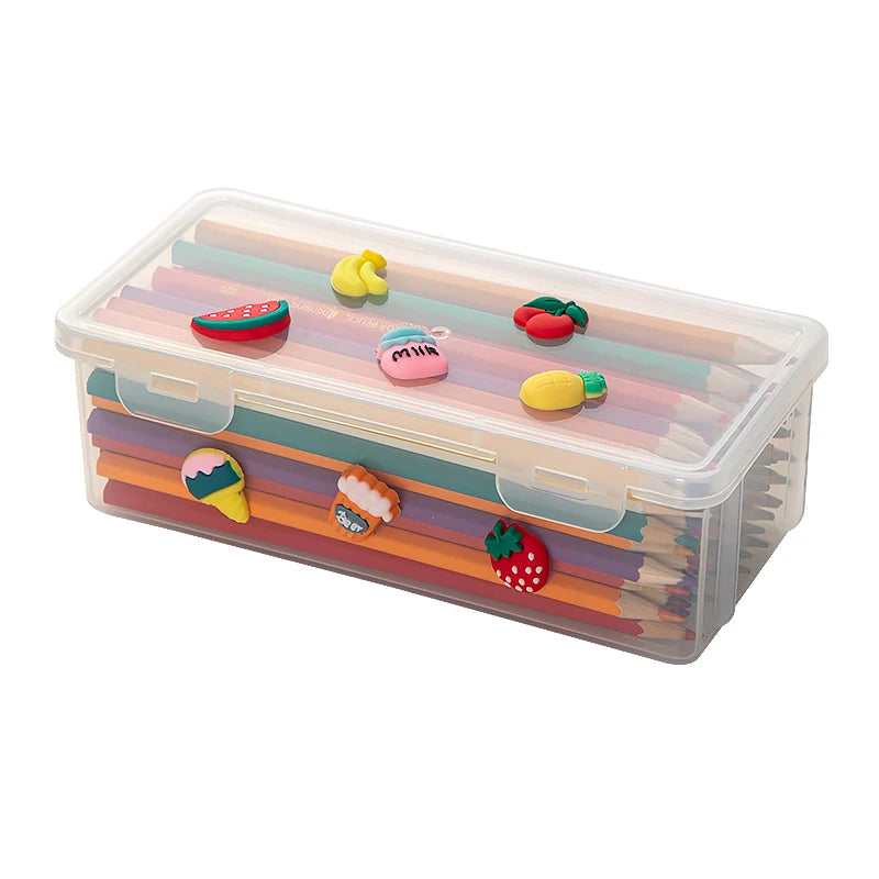 Transparent Rectangular Student Stationery Storage Box Dustproof Pencil Flip Cover Box Suitable for Home and School Use