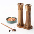Manual Polished Eco-Friendly Acacia Wood Kitchen Spice Mill Salt and Pepper Grinder Business Gift Set of 2