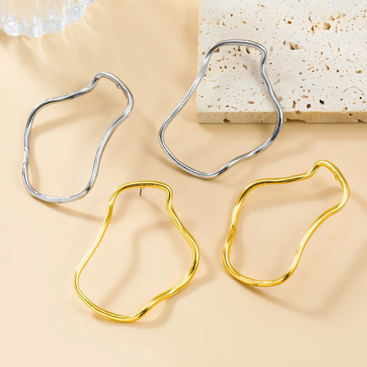Vintage Simple Gold Color Irregular Geometric Metal Drop Earrings Statement Jewelry for Women's Parties