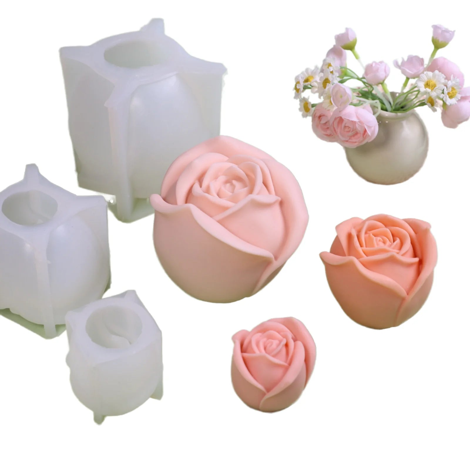 Rose 3D Flower Silicone Mold Eco-Friendly DIY Candle Soap Plaster Resin Craft for Valentine's Day Gift Handmade Home Decoration