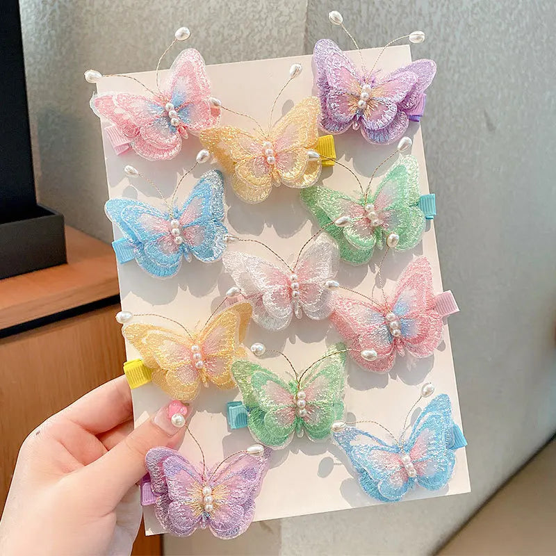Hot Selling Cute Kids Hair Accessories Fashion Lovely Pastel Color Woven Knitted Butterfly Hair Clips for Girls