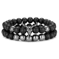 Onyx Hematite Beaded Natural Stone Deer Beads Zircon Bracelet 2PCS/SET ST212