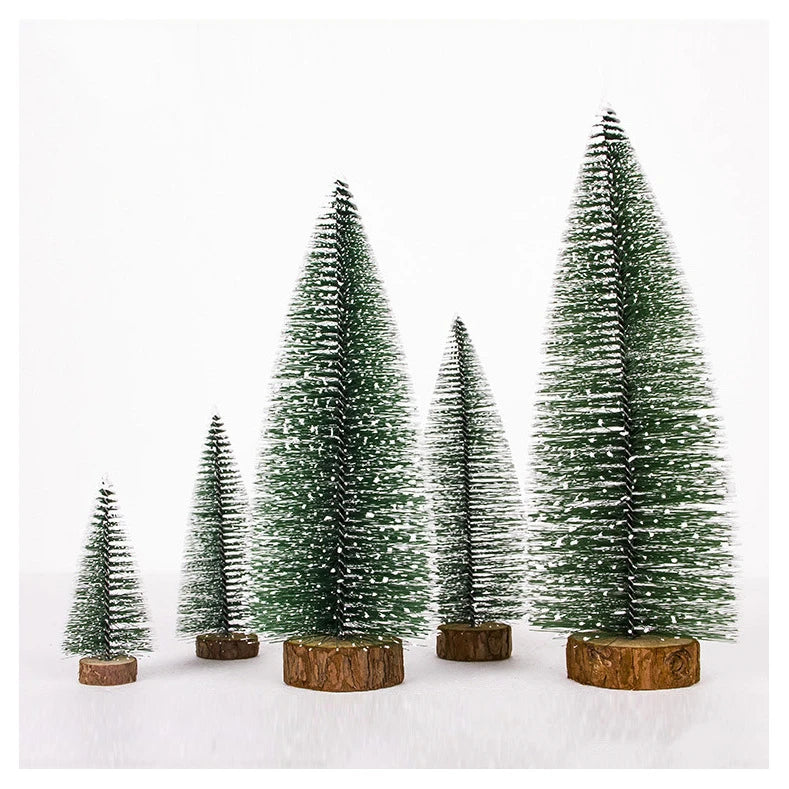 Pafu Xmas Holiday Party Home Tabletop Tree Decoration Small Pine Tree with Wooden Bases Mini Christmas Tree