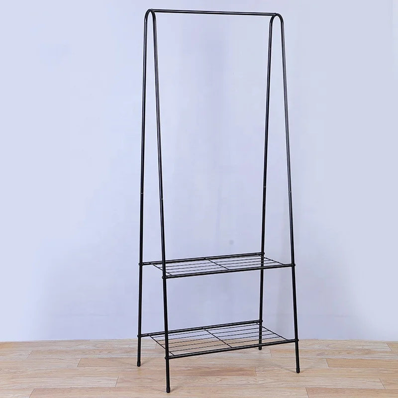 Two-Tier Shelf Clothes Organizer Clothes Drying Rack Multi-function Triangle Coat Rack Garment Rack with Removable Wheels