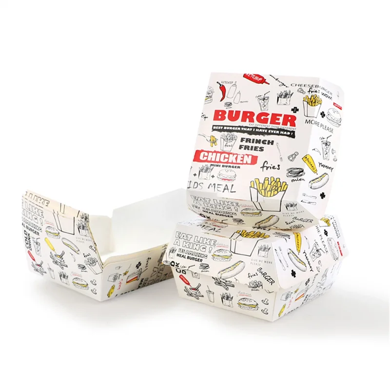RTS Disposable Food Grade Custom Cardboard Paper Hamburger Fries Hot Dog Box Fried Chicken Nuggets Packaging Fast Food Paper Box