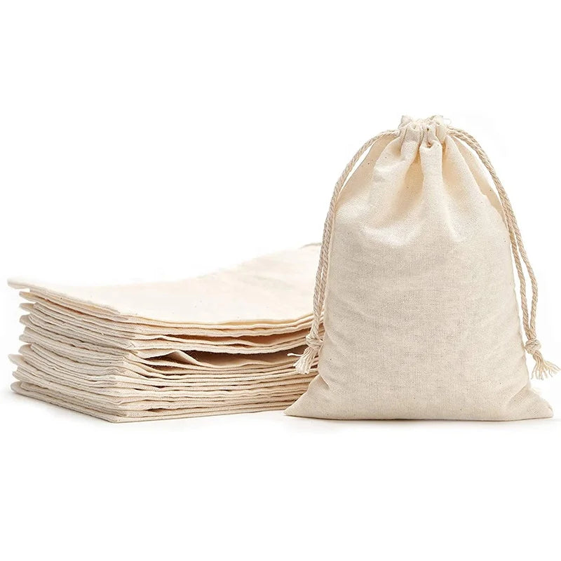 Natural Color 4 X 6 Inches 50Pcs Cotton Drawstring Bags Custom Logo Accept Gift Jewelry Party Wedding Home Storage
