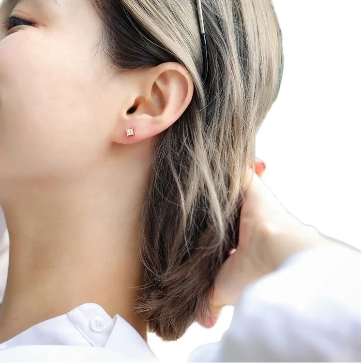 Fine Jewelry Custom Lab Created HPHT CVD Diamond Stud Earrings Princess Cut 18K Gold for Women Perfect Gift