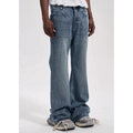 Custom Label Drop Ship Stock Street Wear Stock Men Blue Stacked Flared Denim Jeans