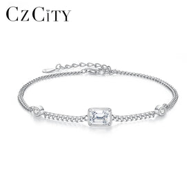 CZCITY Sterling Silver Bracelet Fashion Chain Woman VVS Diamond Designer Luxury Emerald Cut Moissanite Bracelets