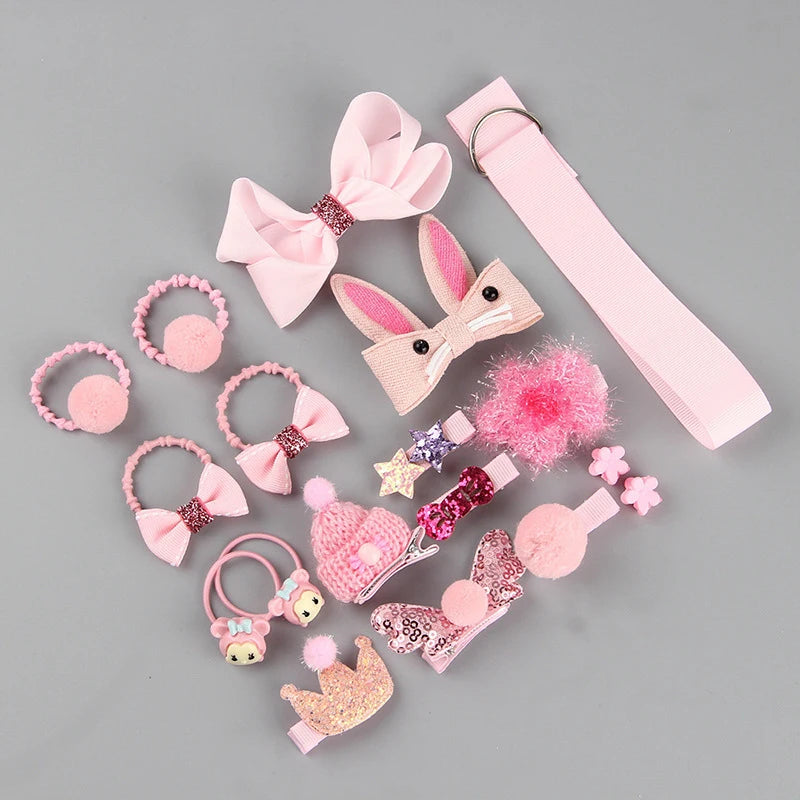 MIO Kids Colorful Hair Clips Rubber Band Set 18pcs Sweet Headdress Bow Flower Hair Pin Box Set for Girls Daily Hair Accessories