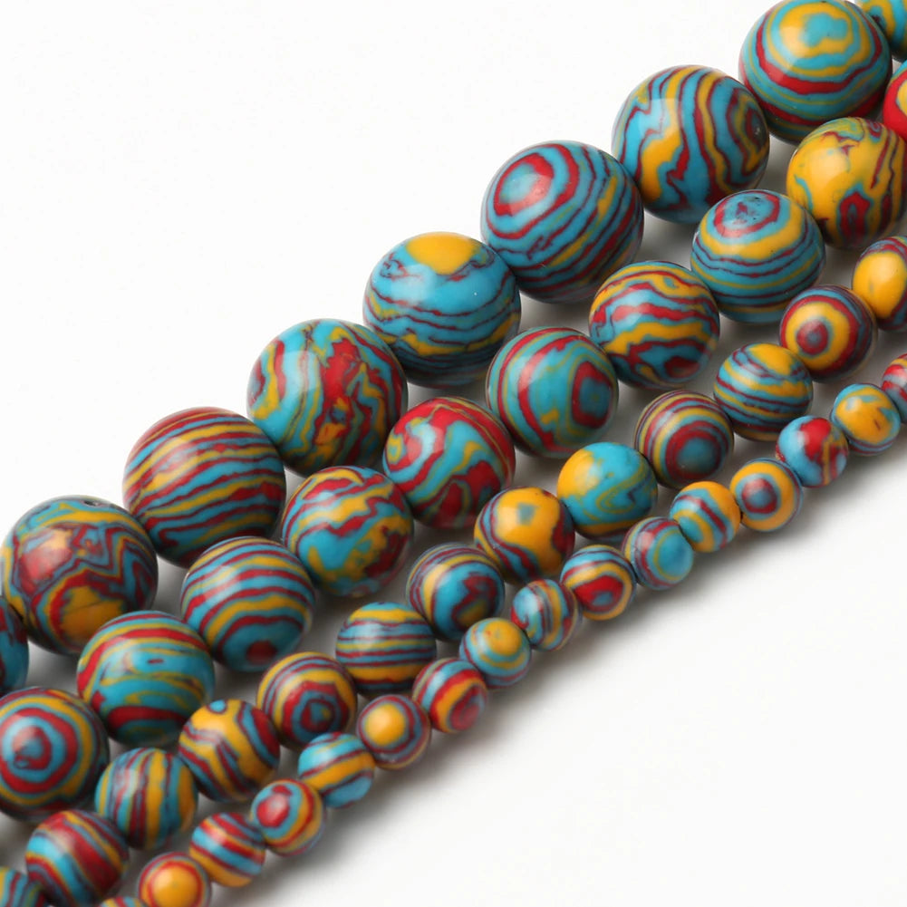 Wholesale 4/6/8/10MM round Malachite Stone Beads Colorful Striped Loose Beads for Jewelry DIY Making