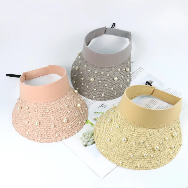 Sewingman B0421Z Outdoor Summer Sun Protection Pearl Wholesale Women Hats Straw Caps