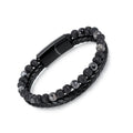 Popular Double Lalyer Bracelet Natural lava Stone Beaded Magnet Leather Bracelets