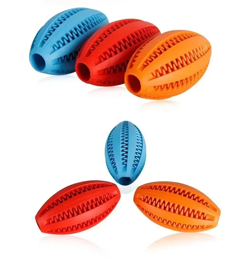 Dog Interactive Treat Dispensing Dog Toys Puzzle Teething Food Ball Toys Durable Pet Chew Ball Teeth Cleaning Rugby Chewing Toys