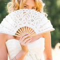 Elegant Vintage Retro White Lace Fan for Women Handmade Cotton Bamboo Wedding Party Fan with Painted Decoration Painting Pattern