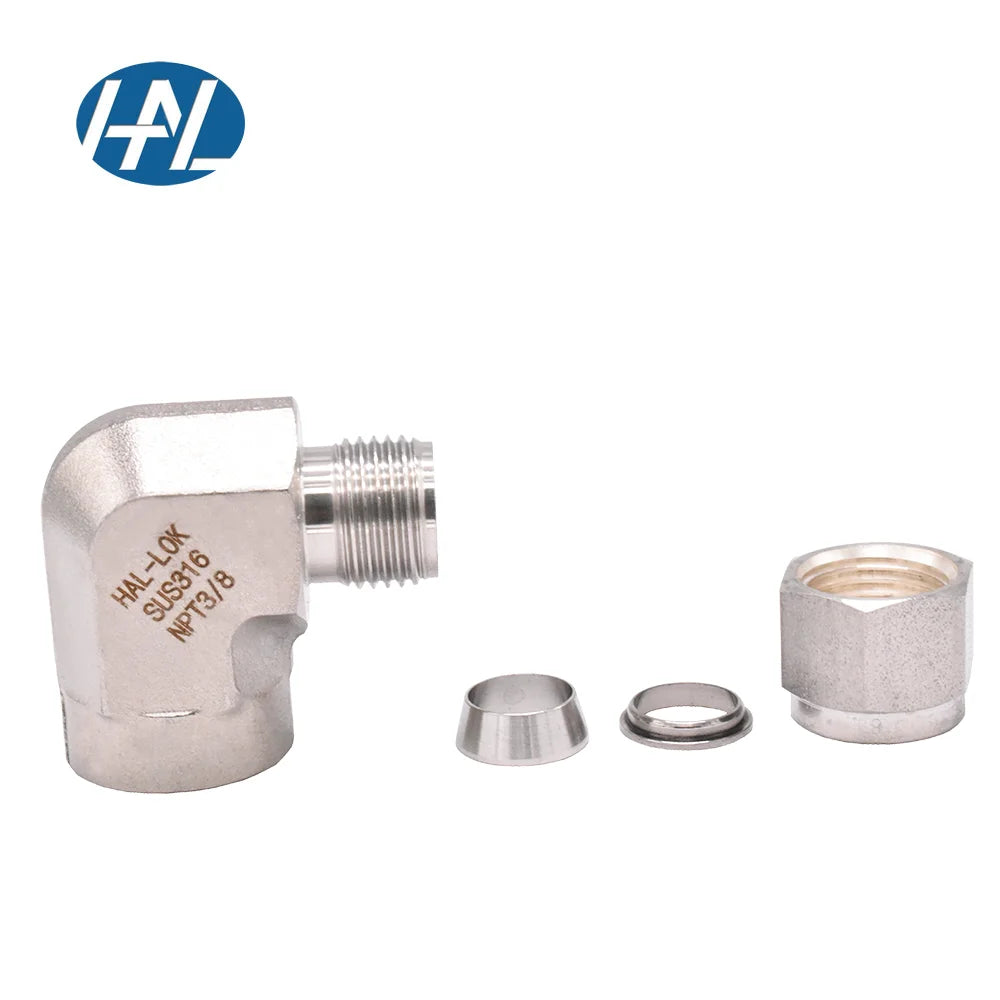 Double Ferrule Compression 90 Degree Stainless Steel 316 Female Elbow Smooth Pipe Fittings NPT Thread Model Head 6mm Forged
