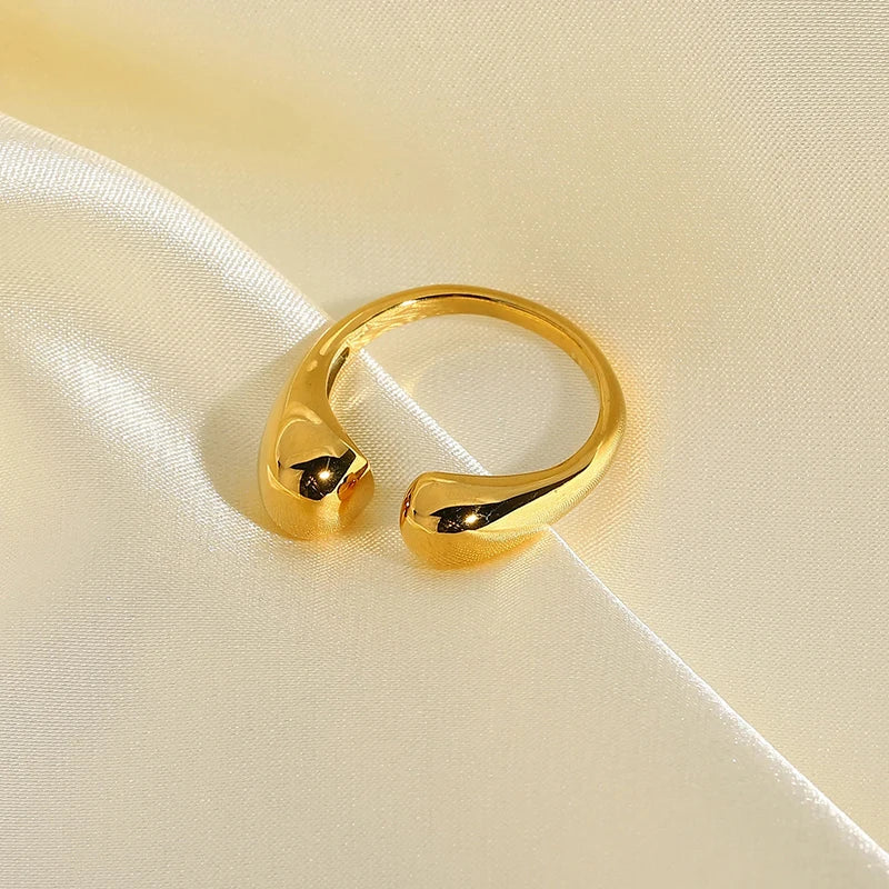 Tarnish-Free Trendy 18K Gold Plated Stainless Steel Geometric Water Drop Stacking Open Rings for Women