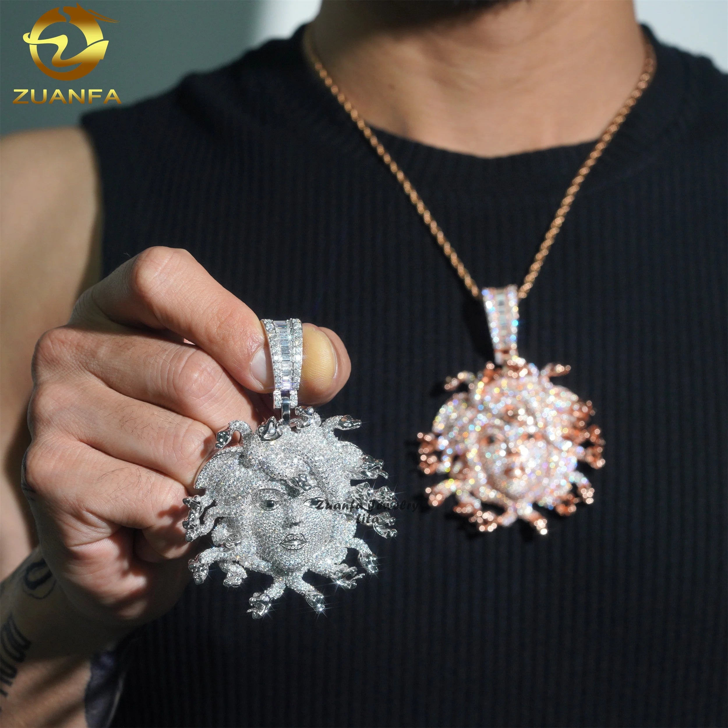 Custom Women Face 3D Hip Hop 925 Silver Rose Gold Iced Out High End 2.5" VVS Moissanite Pendant