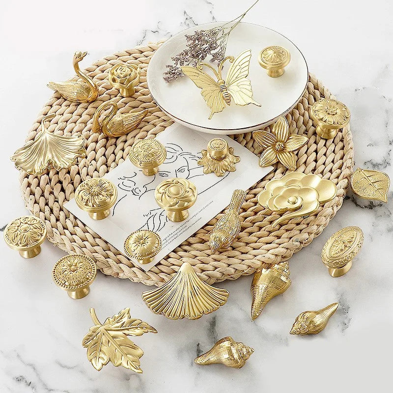 Hot Sale Creative Flower Animal butterfly Ginkgo Leaf Furniture Drawer Pull Brass Cabinet Knob