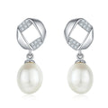 Jewelry Supplier Rhodium Plated 925 Sterling Silver Cubic Zirconia 7.5mm Natural Freshwater Pearls Pendant Earrings