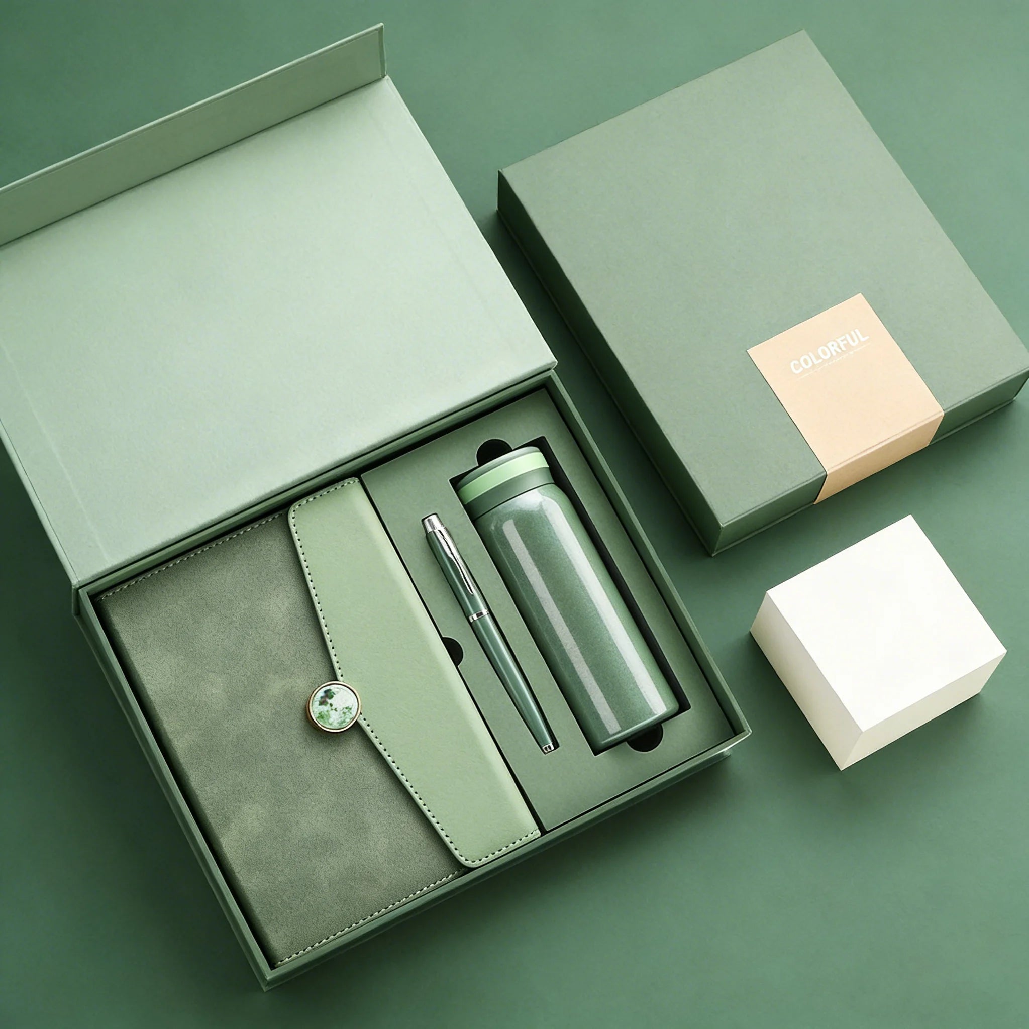 2027 Custom Promotional Business Gift Set PU Leather Paper Silk Screen Printed Vacuum Cup Notebook Pen 3in1 Corporate Gift