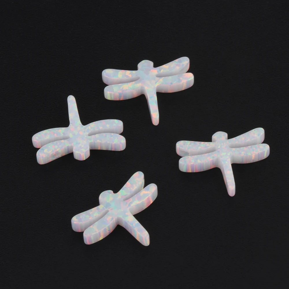 OP17 White Opal Stone Synthetic Dragonfly Opal Charm Cute Animal Shape Opal Beads for Jewelry Making