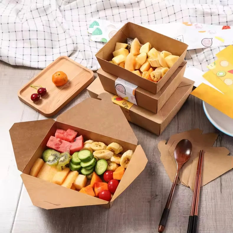 Custom Disposable Kraft Fast Food Container Take Away Paper Box for Sushi Jelly UV Coating Matt Lamination Embossed Design