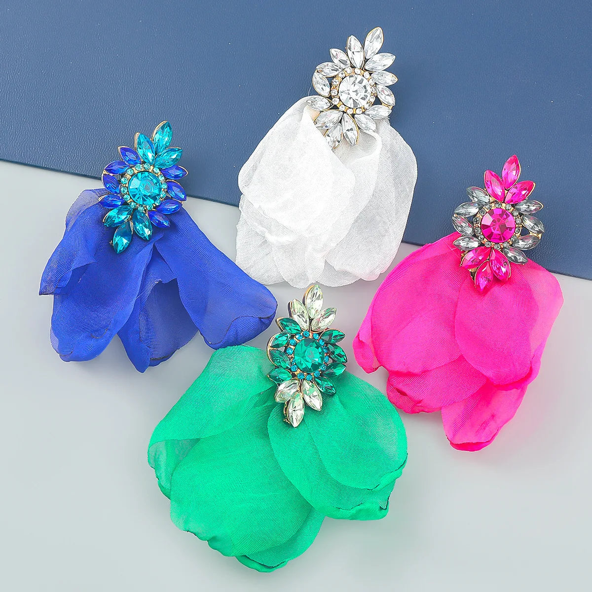 Jachon Fashion Alloy Diamond Colorful Lace Fabric Bohemia Earrings for Women's Jewelry Earrings