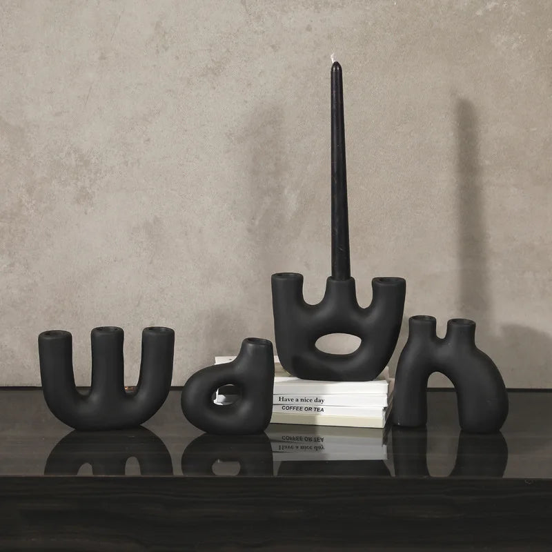 Wholesale Modern Black Glaze Holders Nordic Making Ceramic Candle Holder