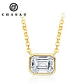 14K Gold Plated GRA Certificated 1ct 1.0ct 1 Carat 6.5mm Emerald Cut Moissanite S925 Sterling Silver Necklace