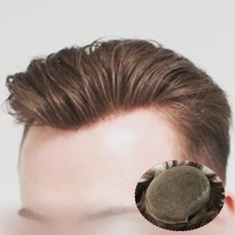 EMEDA Super Thin Skin 0.02-0.03mm Durable Base 100% Real Remy Indian Human Hair Men Toupee Cheap Stock Piece for Men Hair System