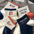 Customized Logo Spring/Summer Thin Digital Cotton Men'S Sweat-Absorbing and Breathable Letter Sports Socks Wholesale