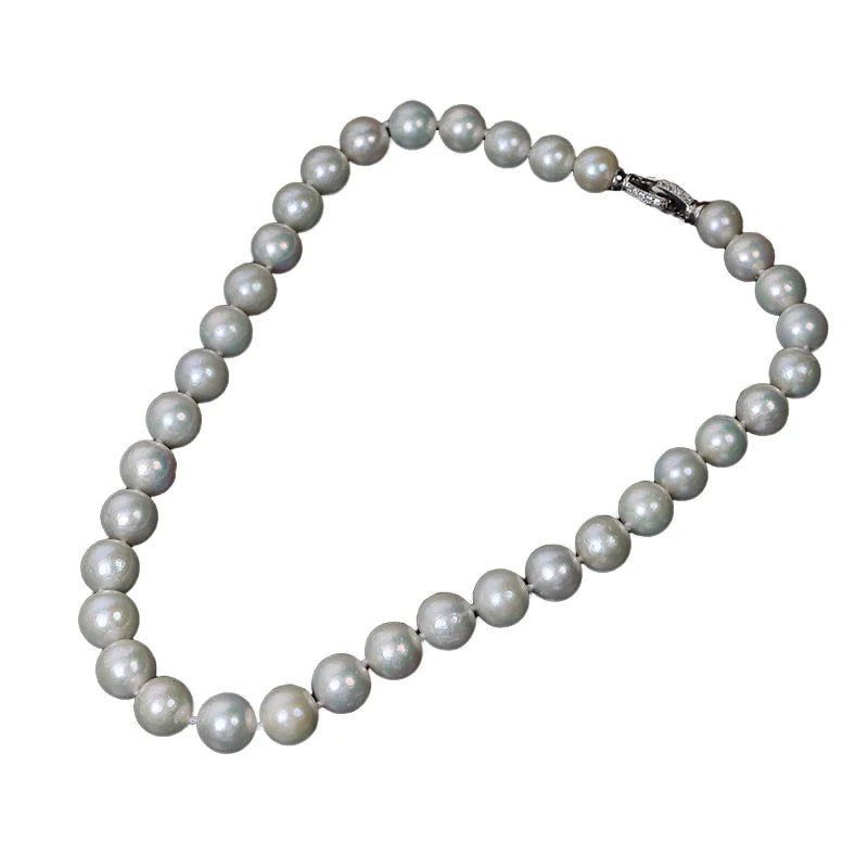 Near Round Bright Light Edison Natural Fresh Water Pearl Light Luxury High Sense S925 Whole Body Sterling Silver Necklace