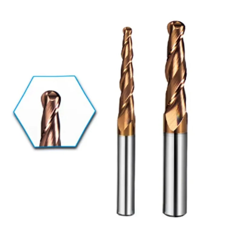 Customizable OEM Tungsten Carbide 2-Flute Spiral Tapered Ball Nose End Mill R0.5/R1/R1.25/R1.5 CNC Router Engraving Bit Altin
