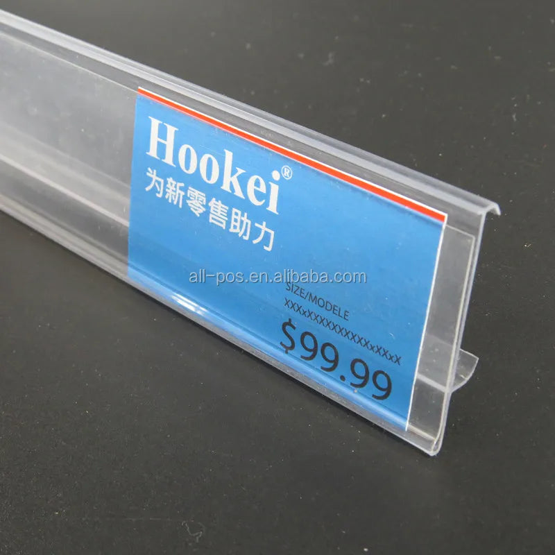 Promotional Clear Sign Holder Price Ticket Tag Label Holder Shelf Talker Transparent Hinge Adhesive PVC Sticky Data Strip