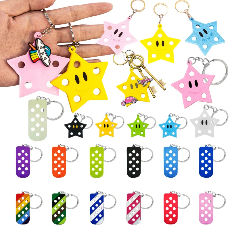 Shiny Metal Keychain Kawaii Cartoony Star & Rectangle Storage Keyring Luxe Accents Personalized Accessories Rubber Material