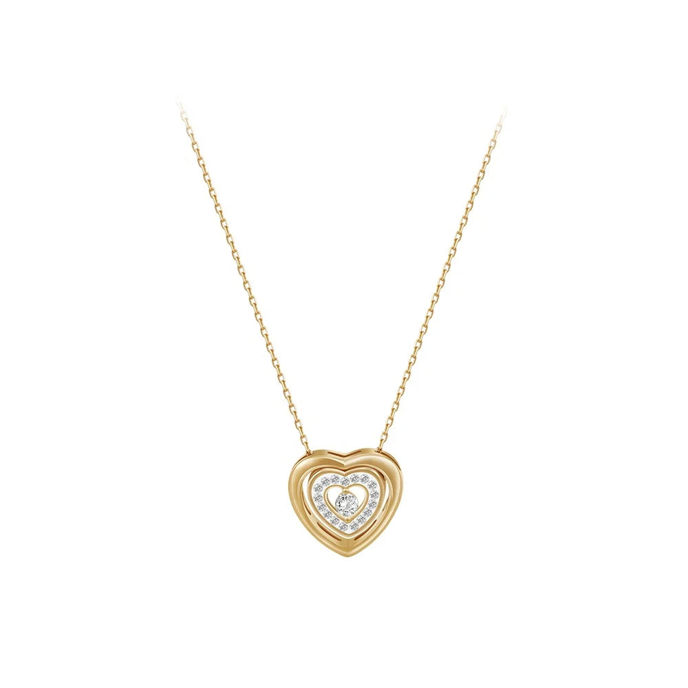 Latest 14K Gold Plated Stainless Steel Jewelry Gold Color Chain Double Layer Heart Zircon Pendant for Women Necklace P233408