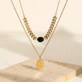 Double Layer 14k Gold Necklace Stainless Steel Gold Snake Chain Necklace Agate Pendant Necklace for Women
