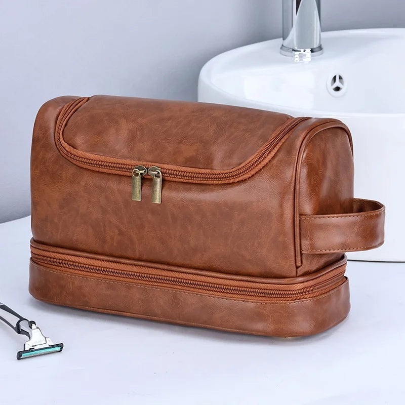 Custom Makeup Bag with Hanging Toiletry Bag Zipper Storage Pouch Soft Handle for Travel Waterproof PU Leather Cosmetic Bag