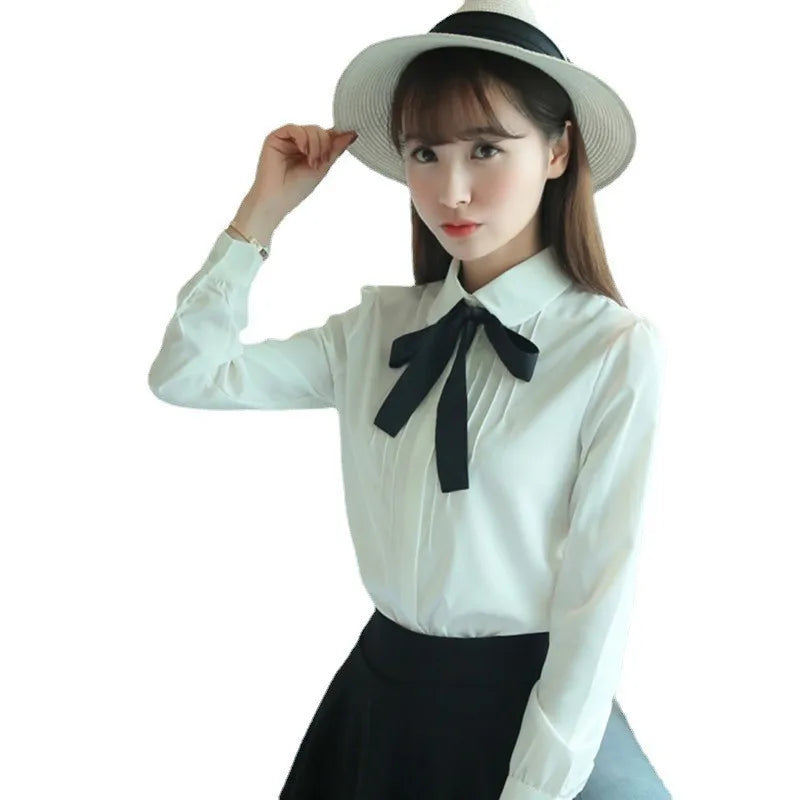 Fashion Female Elegant Bow Tie White Blouses Chiffon Collar Casual Shirt Office Ladies Blouse Summer Blouses for Women